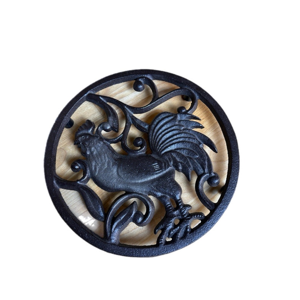 Rooster Trivet Black Cast Iron Scrollwork Farmhouse 8 in Rustic Charming Decor - Picture 2 of 7
